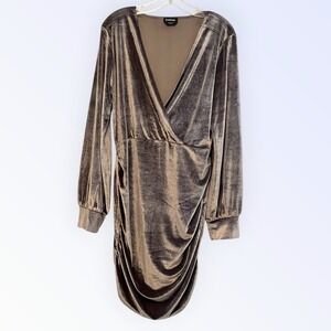 Bebe Metallic Velvet Ruched Long Sleeve Bodycon Dress XL Cocktail Night Out